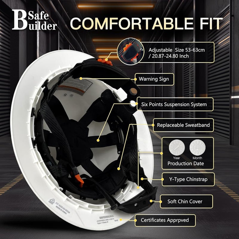 SAFEBUILDER G1E Construction Full Brim Hard Hats ANSI Class E HDPE Safety Helmet Hardhats Sunshade Industrial Head Protection - Image 4